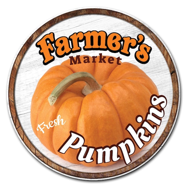 Corrugated Plastic Sign With Stakes 24in Circular-Farmers Market Pumpkins, C-24-CIR-WS-Pumpkins
